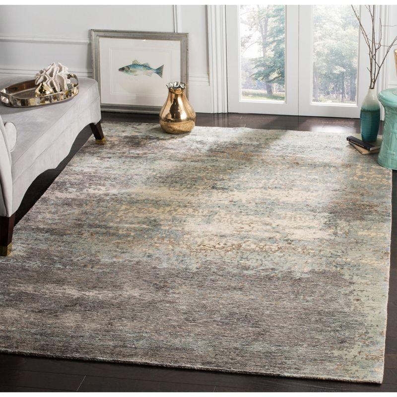 Handmade Blue Wool Rectangular 6' x 9' Area Rug