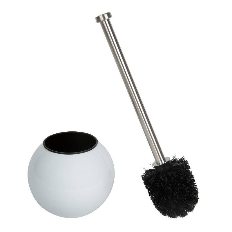 Bath Bliss Globe Design Toilet Brush and Holder White: Stainless Steel, Bathroom Cleaning Accessory, Plunger-Compatible