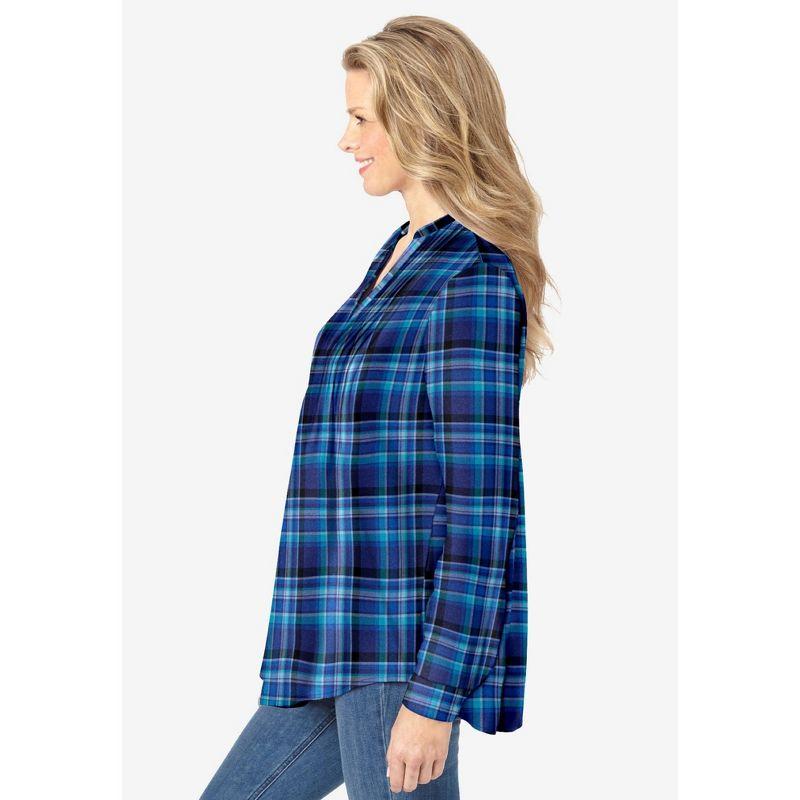 Woman Within Women's Plus Size Pintucked Flannel Shirt