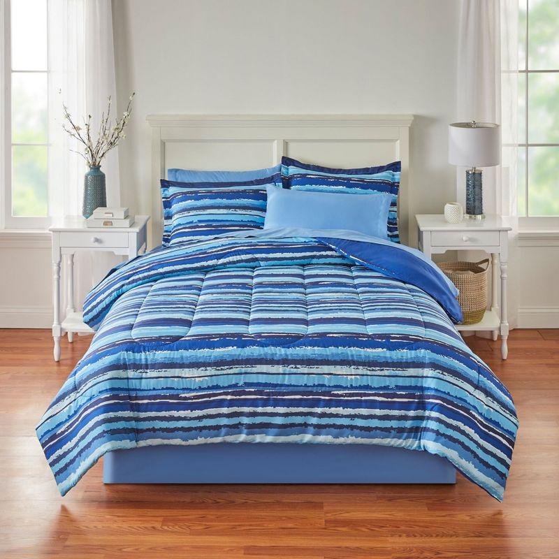 Twin Blue Stripe Reversible Kids Comforter Set