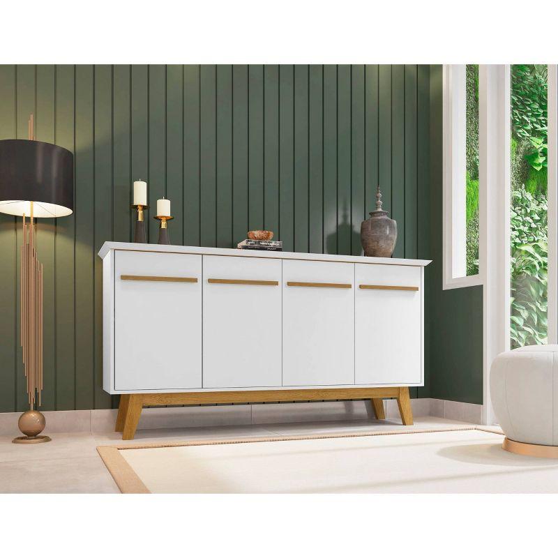 62.99" Yonkers Sideboard White - Manhattan Comfort: Mid-Century Buffet, Storage Console with 4 Doors & Fixed Shelves