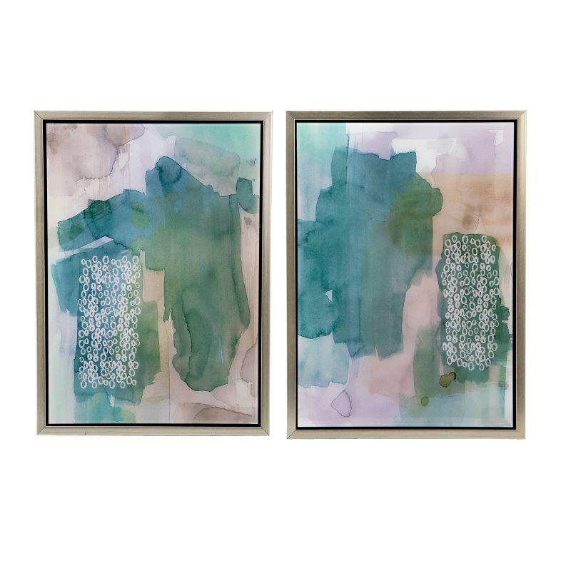 Teal and Beige Abstract Acrylic Framed Wall Art Set