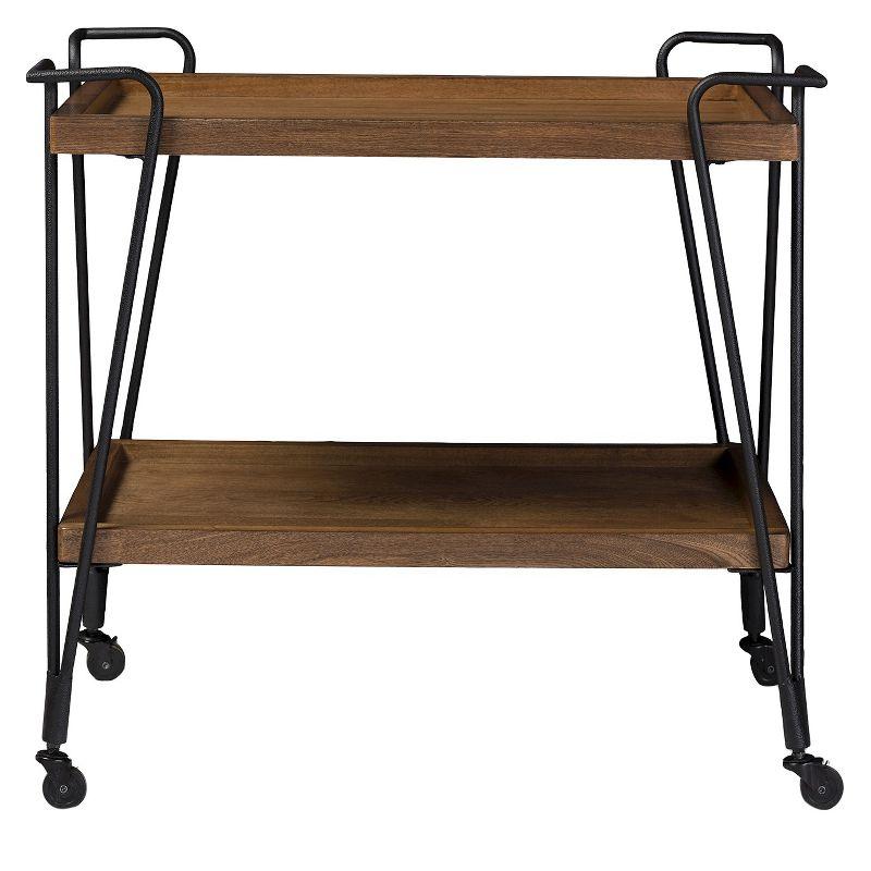 Rustic Industrial Black & Brown Mobile Serving Bar Cart with Wine Rack