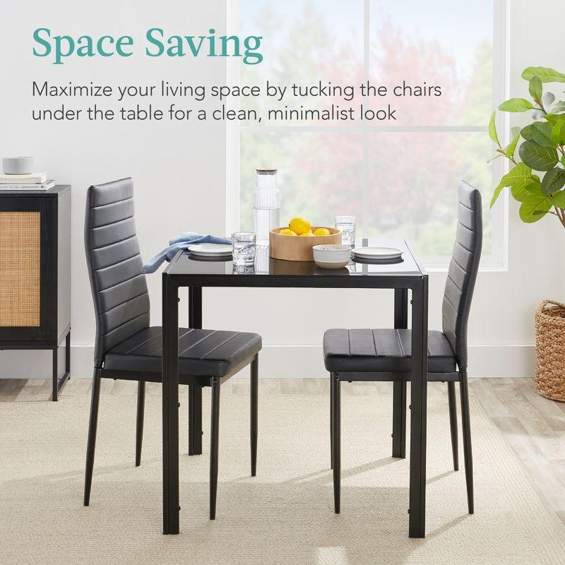 Best Choice Products 3-Piece Kitchen Dining Table Set w/ Glass Tabletop, 2 PU Leather Chairs