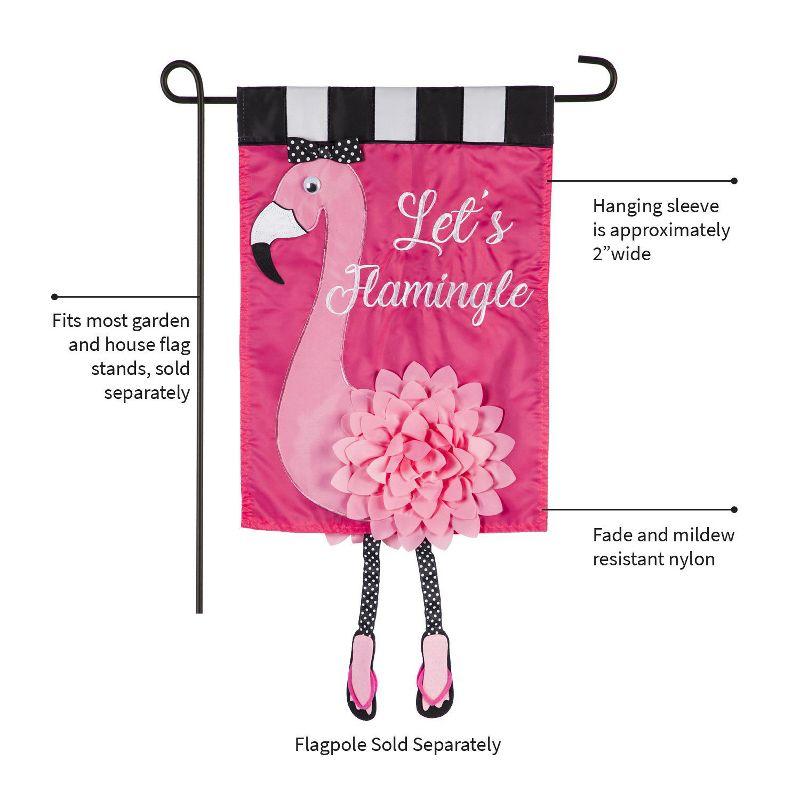 Pink Flamingo Applique Garden Flag with 3D Flower