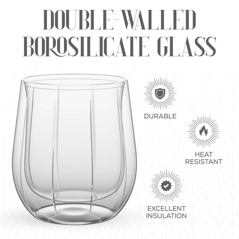 Fifth Avenue Crystal Medallion Double Wall Set of 4, 9 oz, Water Glasses for Cocktails, & More, Textured Etched Patterns