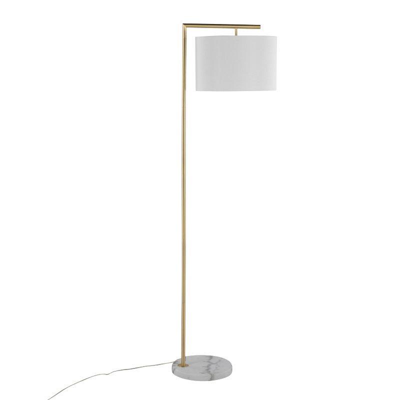 LumiSource Fran Contemporary Floor Lamp in Gold Metal White Marble and White Linen Shade: Chic Arc Design, UL Listed, 60W