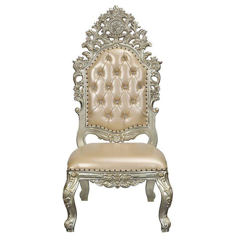 32" Sorina Dining Chair Synthetic Leather & Antique Gold - Acme Furniture: Nailhead Trim, Wood Frame