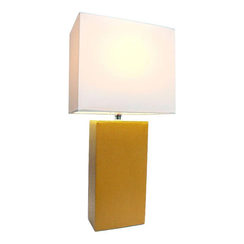 Tan Leather Desk Lamp with White Fabric Shade