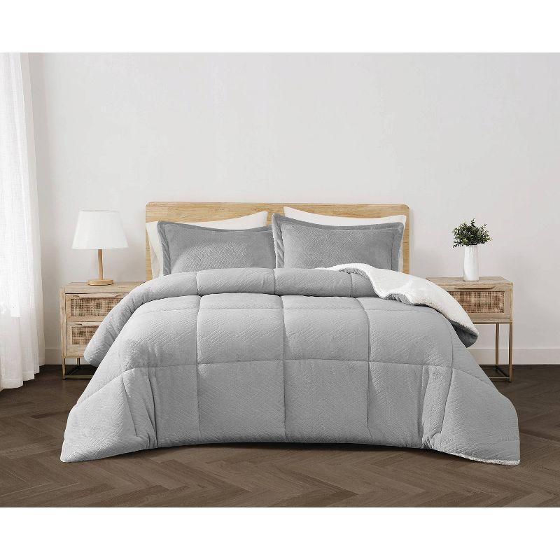 Gray Full Faux Fur Down Alternative Bedding Set