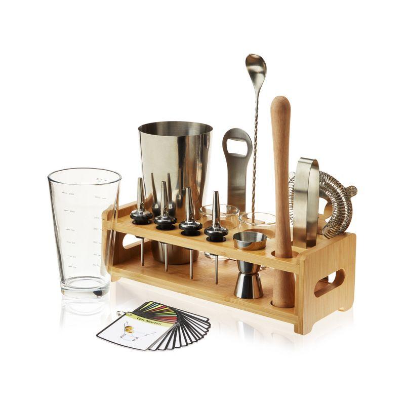 Ultimate 14-Piece Stainless Steel Barware Set with Wooden Stand