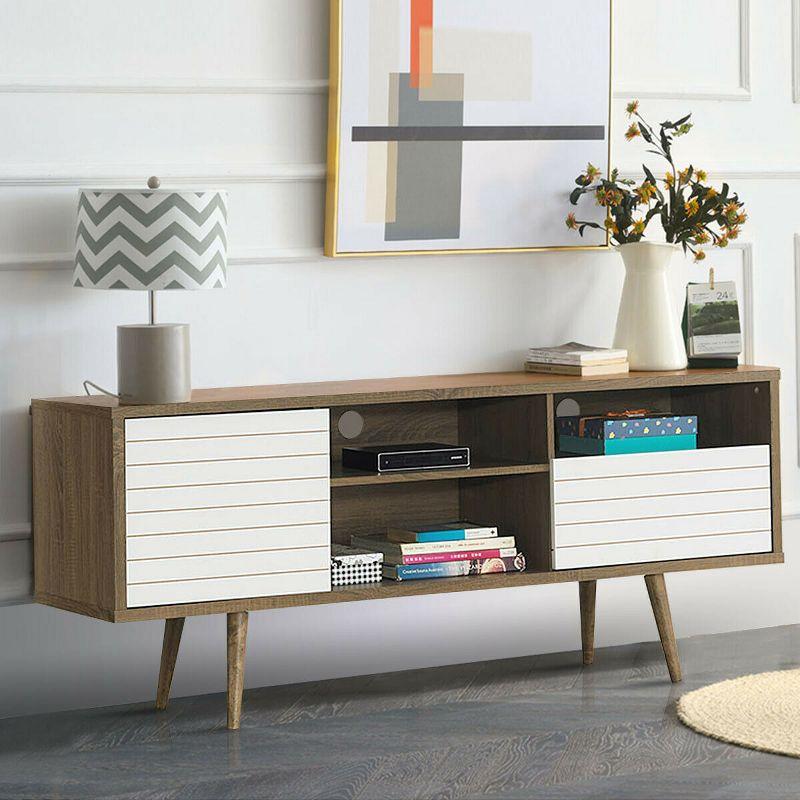 Costway Modern TV Stand/Console Cabinet 3 Shelves Storage Drawer Splayed Leg Wood/White