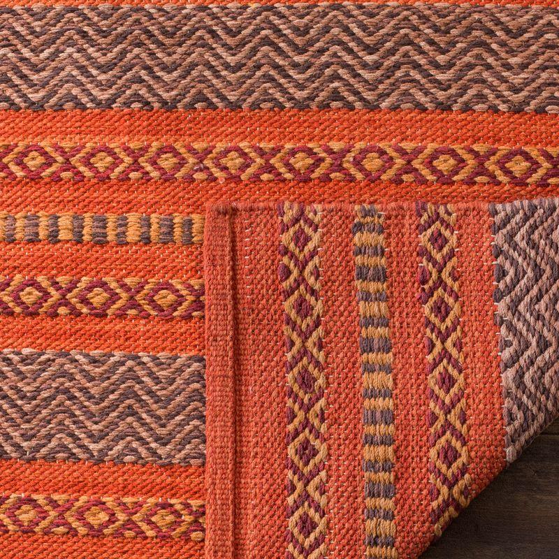 Coastal Charm Orange-Red Hand-Woven Cotton Square Rug