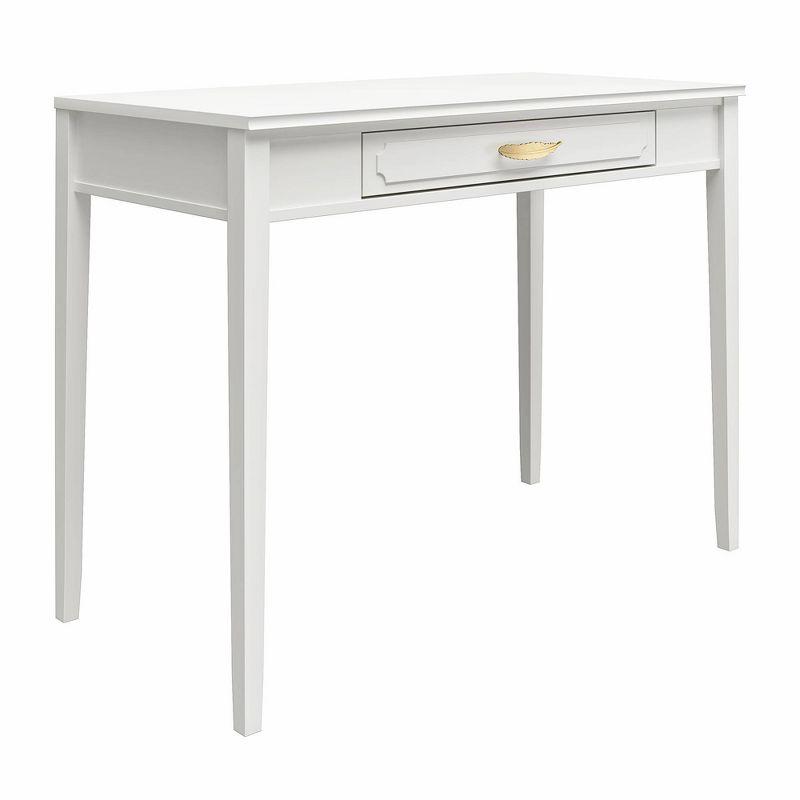 Stella White Wood Writing Desk with Gold Drawer Pull