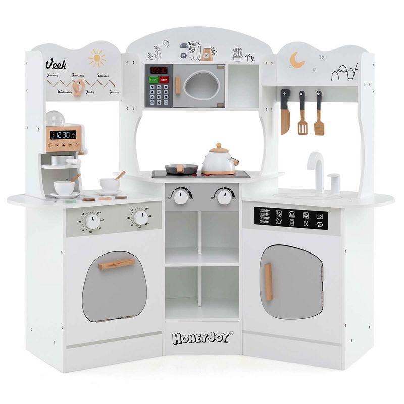 Honeyjoy Corner Kitchen Playset with Coffee Machine Oven Microwave Washing Machine White