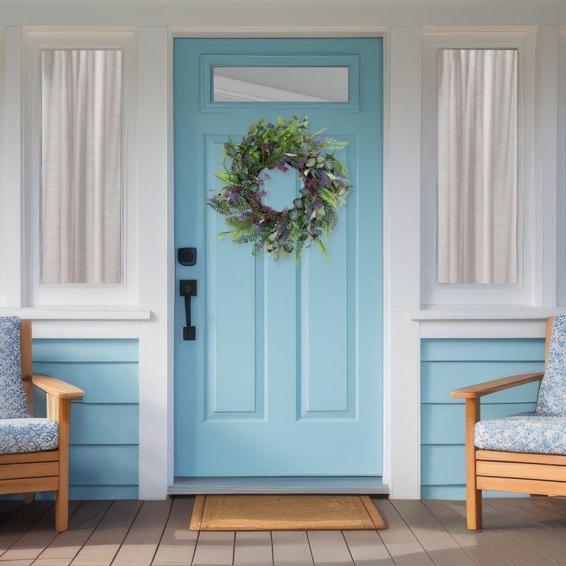 Northlight Seasonal Lavender and Mixed Foliage Artificial Floral Spring Wreath Purple and Green - 22-Inch