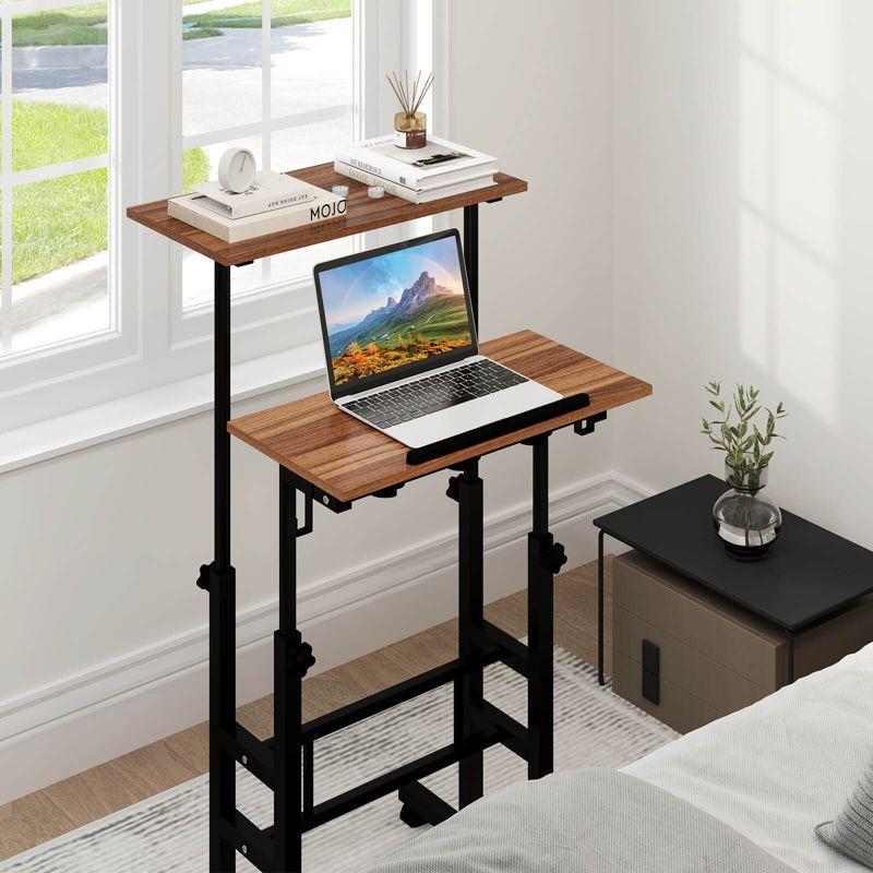 Costway Mobile Standing Desk Rolling Adjustable Laptop Cart Home Office Walnut/Natural/White