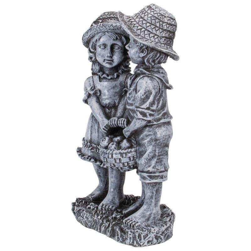 13" Boy and Girl Apple Picking Outdoor Garden Statue