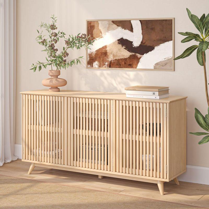 Plank+Beam Mid Century Modern Solid Wood Sideboard with 3 Doors, 59" TV Stand for Living Room, Blonde