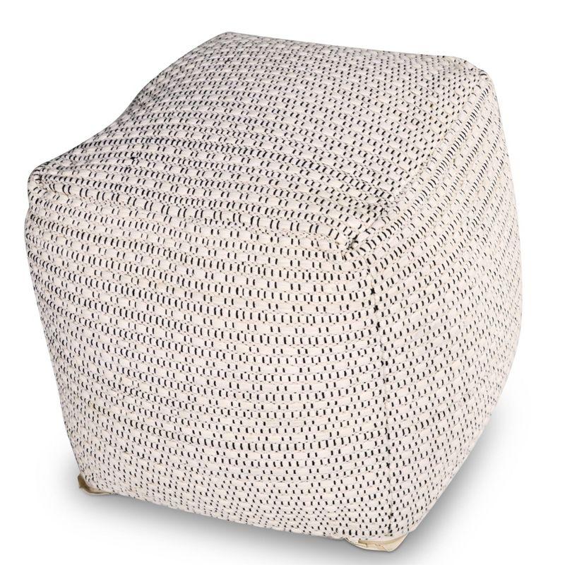 Hakim Square Handwoven Pouf Ivory - Steve Silver Co.: Wool & Cotton, No Assembly Required