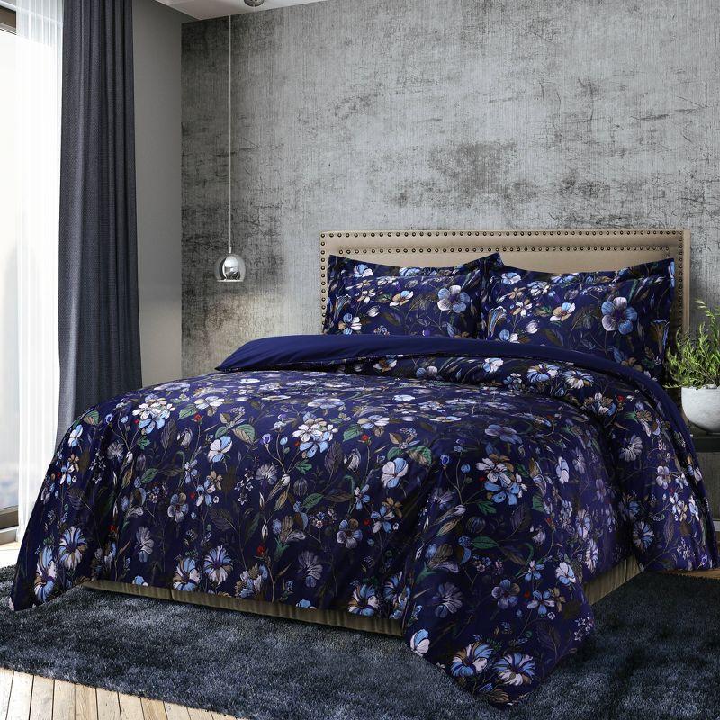 Amara Indigo Twin Velvet Floral Duvet Cover Set