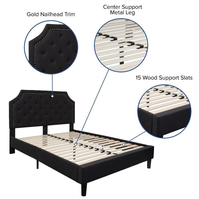 Elegant Full-Size Black Upholstered Platform Bed with Tufted Headboard