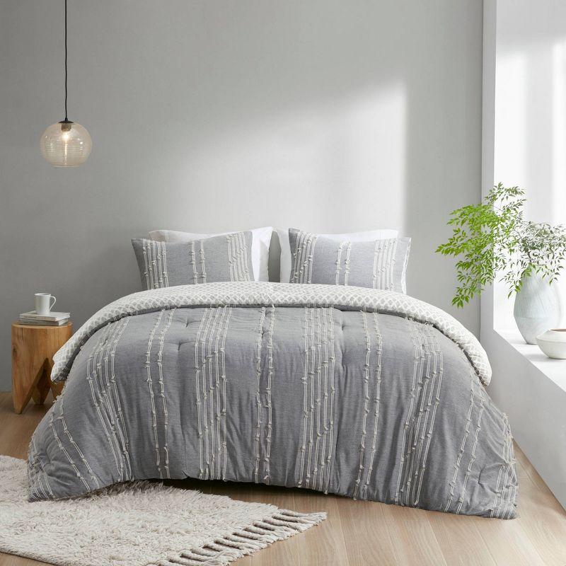 Gray Full Cotton Jacquard Reversible Bedding Set