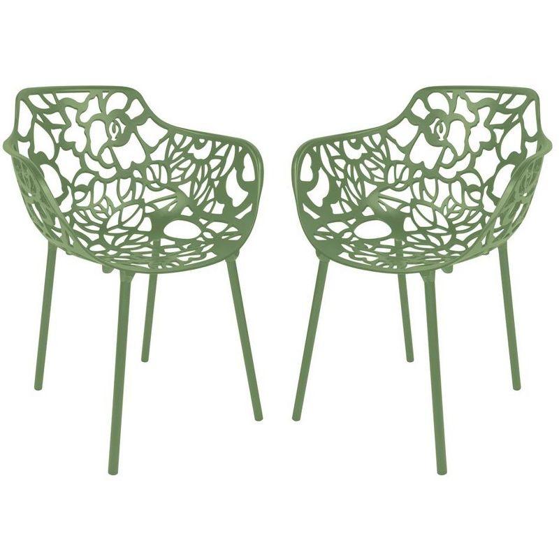 LeisureMod Devon Aluminum Stackable Outdoor Dining Armchair Set of 2, Khaki Green