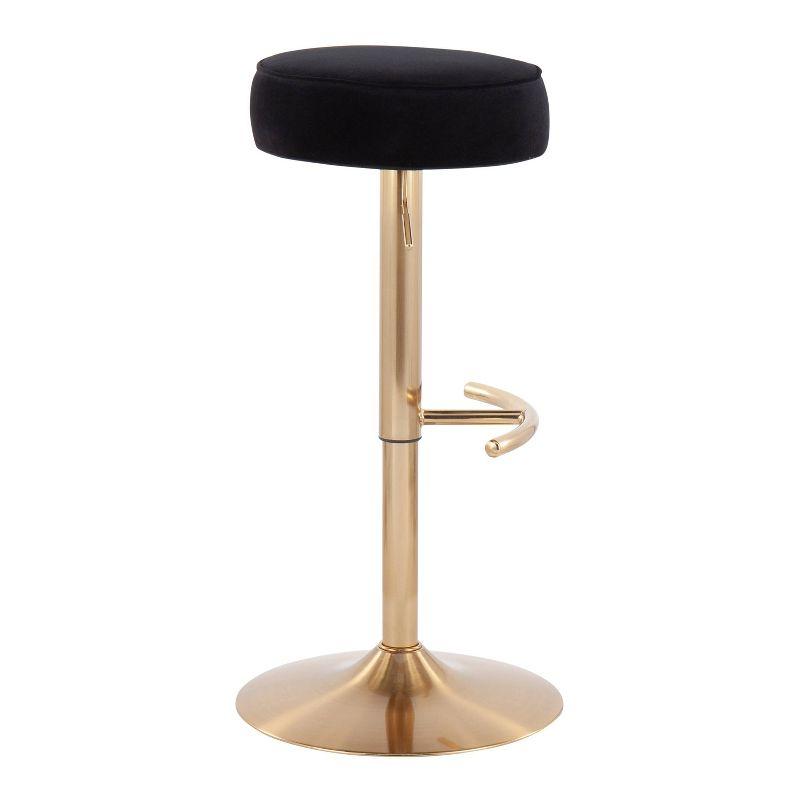 Black Velvet Adjustable Swivel Barstool with Gold Metal Base