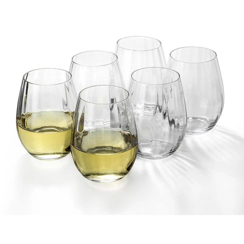 Clear Ribbed Optic Stemless Wine Glasses Set of 6 - 18 oz