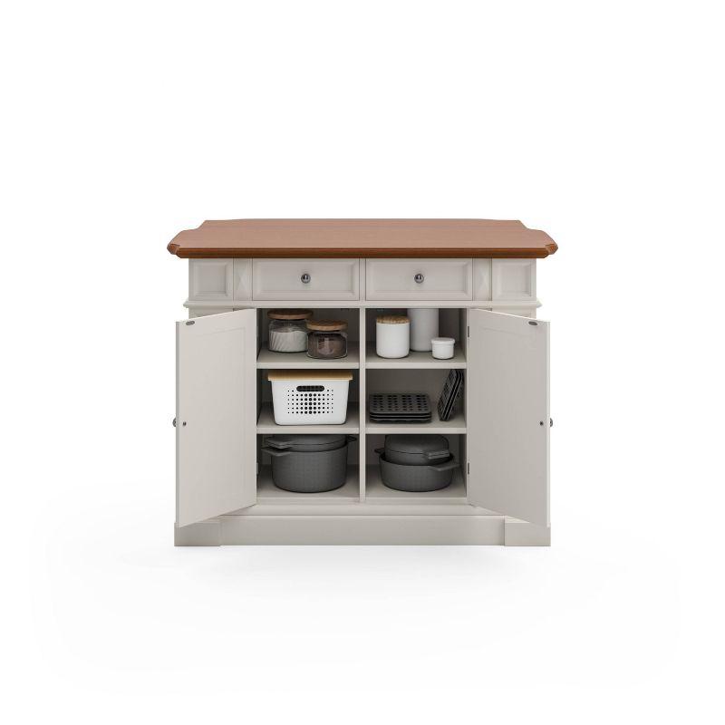 Crisp White and Distressed Oak Finish Spacious Kitchen Island