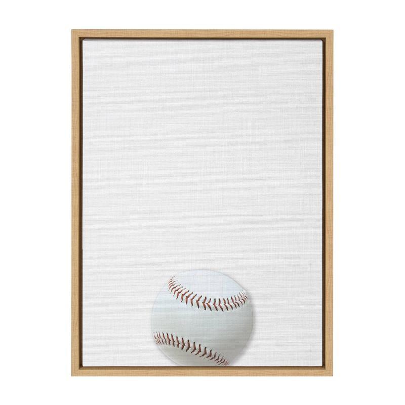 DesignOvation 18" x 24" Sylvie Color Baseball Portrait Framed Canvas Natural : Modern Style, Screen Print Art, Plastic Frame