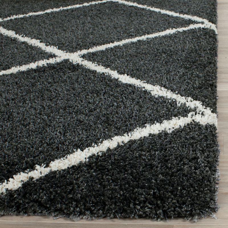 Modern Trellis Dark Grey & Ivory Square Shag Rug