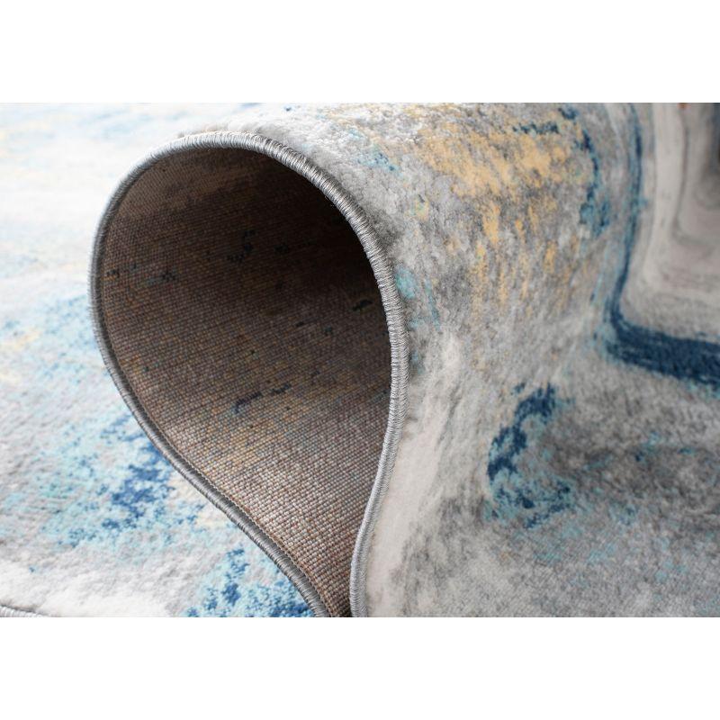 Abstract Grey and Gold Synthetic 3' x 5' Easy-Care Area Rug