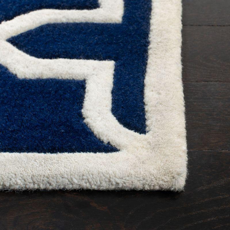 Handmade Dark Blue and Ivory Wool Square Area Rug