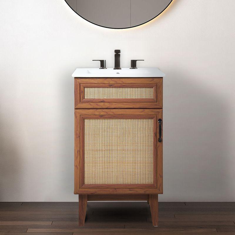 Javer 20" Rattan Modern Farmhouse 2-Shelf Bath Vanity Cabinet Only (Sink Basin not Included)