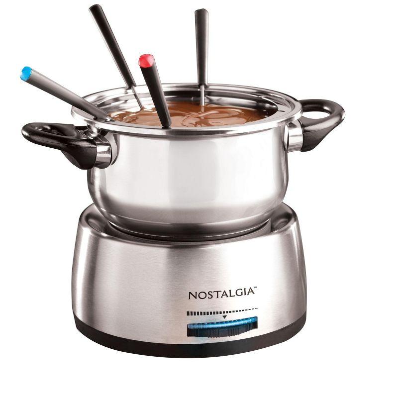 Nostalgia Nostalgia 6-Cup Stainless Steel Electric Fondue Pot with Temperature Control, 6 Color-Coded Forks and Removable Pot - Perfect for Chocolate, Caramel, Cheese, Sauces and More
