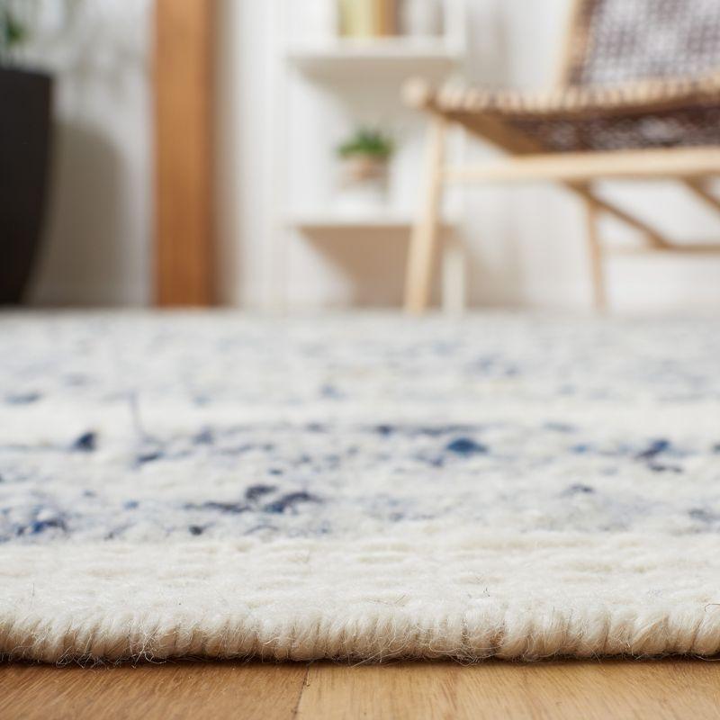 Ivory and Blue Hand-Knotted Wool Shag Rug, 4' x 6'