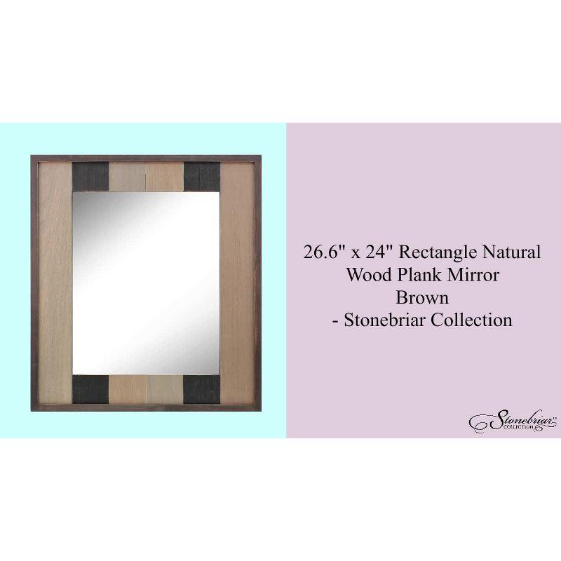 26.6" x 24" Rectangle Natural Wood Plank Mirror Brown - Stonebriar Collection: Stylish Rustic Frame, Easy Wall Mount