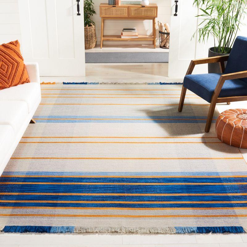 Coastal Charm Hand-Woven Blue Stripe Wool Area Rug