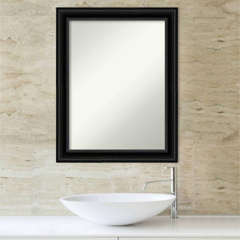 22" x 28" Non-Beveled Corded Bathroom Wall Mirror Black - Amanti Art: Modern Rectangle Vanity, Includes Mount Hardware