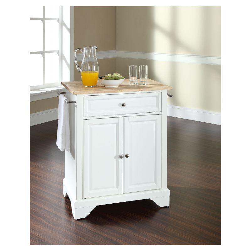 White and Natural Wood Top Kitchen Island Cart with Nickel Hardware