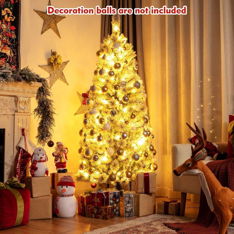 Costway 6FT Pre-Lit Hinged Christmas Tree Snow Flocked w/9 Modes Remote Control Lights