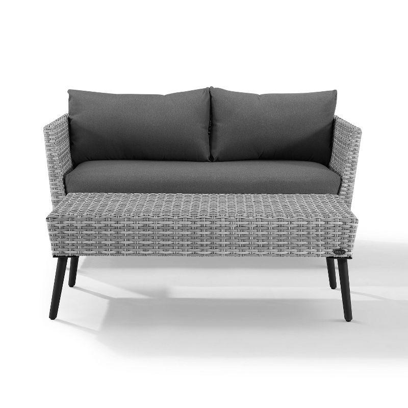 2pc Richland Outdoor Patio Loveseat and Coffee Table Set - Gray - Crosley
