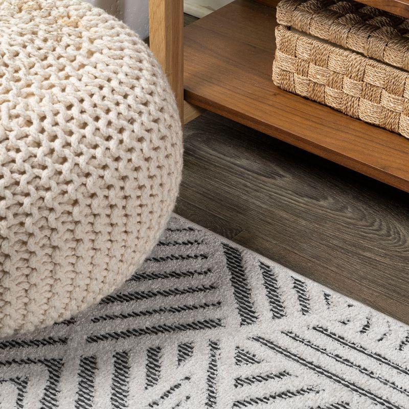 2'x8' Jordan High-Low Pile Art Deco Geometric Indoor/Outdoor Runner Rug, White/Black - JONATHAN Y