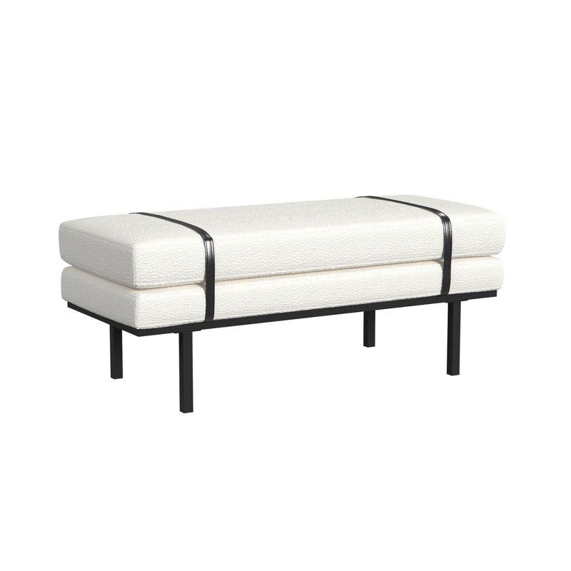 Cream Boucle Upholstered Bench with Black Metal Base