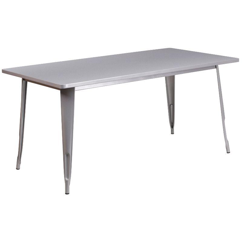 Flash Furniture Commercial Grade 31.5" x 63" Rectangular Silver Metal Indoor-Outdoor Table Set with 6 Stack Chairs
