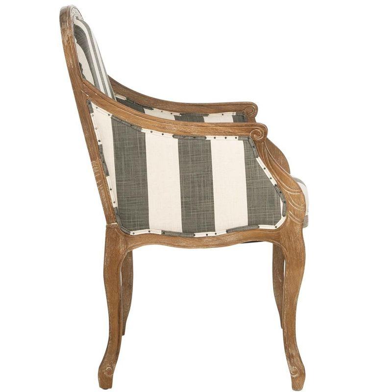 Esther Arm Chair with Awning Stripes  Flat Black Nail Heads - Grey/White - Safavieh