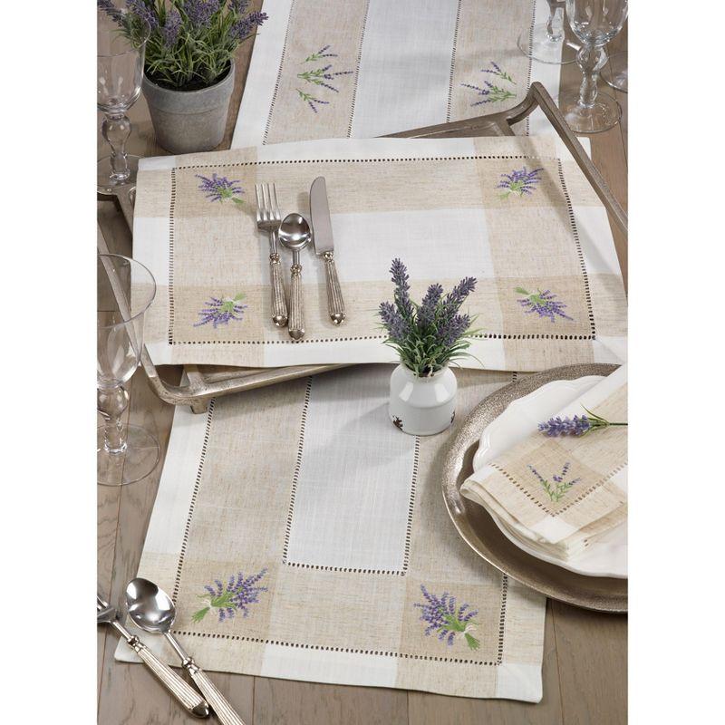 Saro Lifestyle Embroidered Lavender Hemstitch Runner, Ivory, 15" x 70"