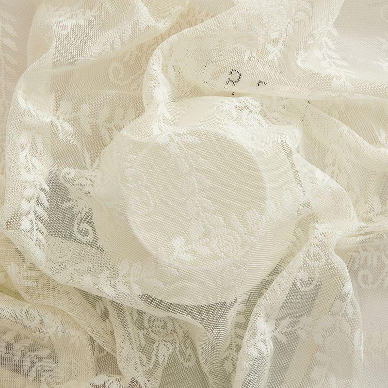 HLC.ME Isabella Floral Rod Pocket Lace Semi Sheer Voile Short Cafe Tiers for Small Windows - Ivory, Tiers - 28 W x 36 L